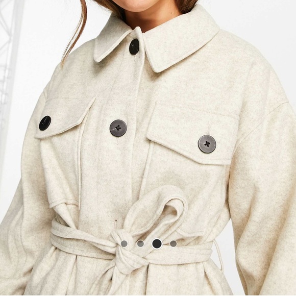 ASOS DESIGN Belted Shacket in cream - Picture 2 of 6